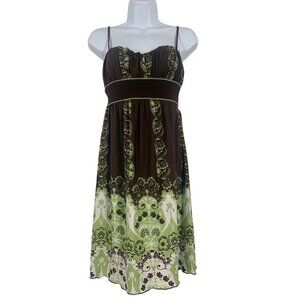 Speechless Womens Brown & Green Floral Empire Waist Sundress With Spaghetti Stra